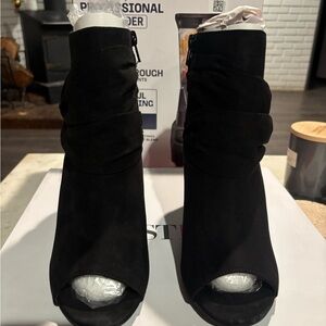 JustFab Black Peep-Toe Ankle Booties